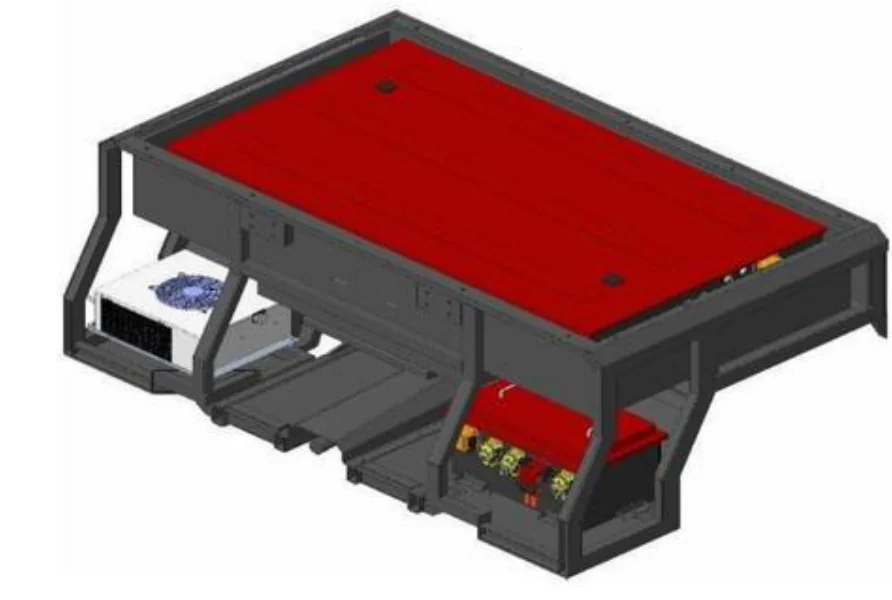 CLN Energy 123 kWh liquid-cooled LFP battery pack with PDU mounted in an underground mining vehicle frame